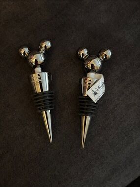 Disney Chrome Mickey Head Wine Stoppers with Black Rings - Set of 2